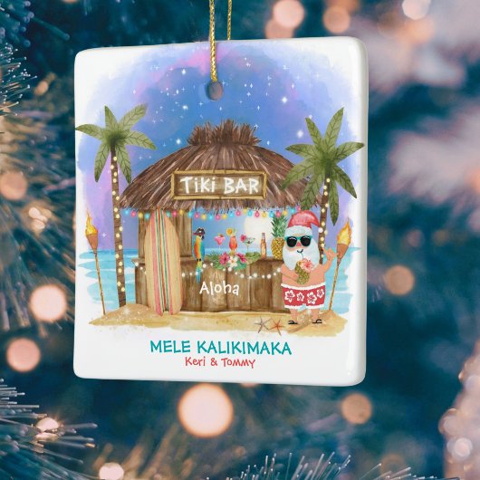 Tiki Beach Bar Moonlight Santa Tropical Keramikornament