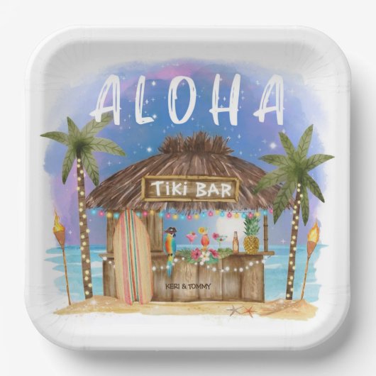Tiki Beach Bar Tropical Aloha Surf & Sea Pappteller (Vorderseite)