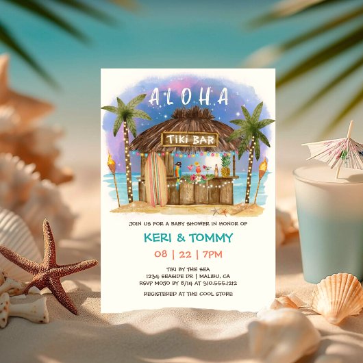 Tiki Beach Bar | Tropical Moon Sea Babydusche Einladung