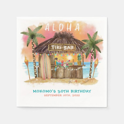 Tiki Beach Bar Tropical Sea Birthday Serviette (Vorderseite)