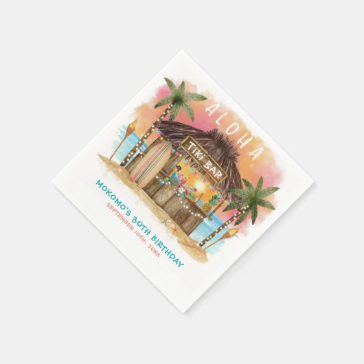 Tiki Beach Bar Tropical Sea Birthday Serviette (Ecke)