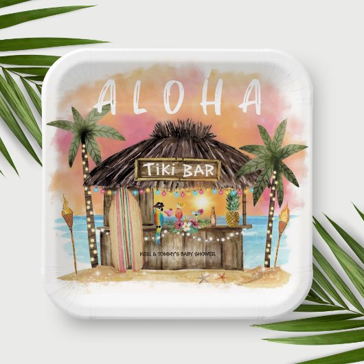 Tiki Beach Bar Tropical Surf & Sea Baby Dusche Pappteller