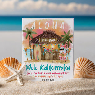 Tiki Beach Bar Tropische Santa-Weihnachtsfeier Einladung