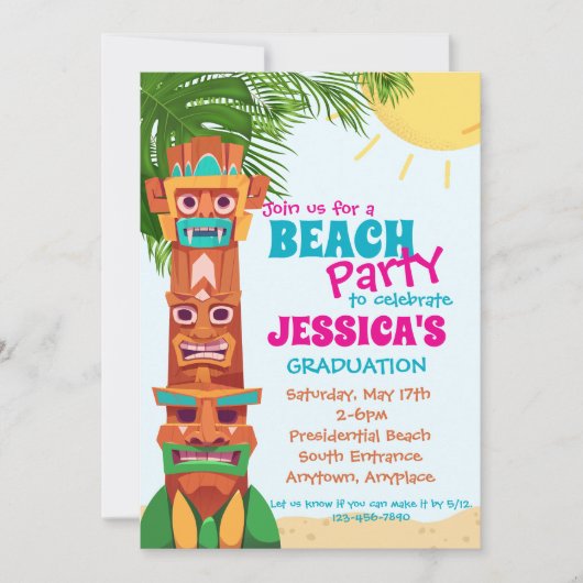 Tiki Beach Party Abschluss Einladung (Vorderseite)