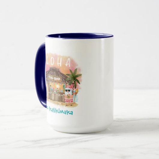 Tiki Beach Santa Mele Kalikimaka Weihnachten Tasse (Vorderseite Links)