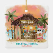Tiki Beach Tropical Sunset Mele Kalikimaka Santa Keramikornament (Rückseite)