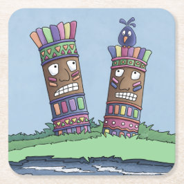 Tiki Bird Plum Square Paper Untersetzer