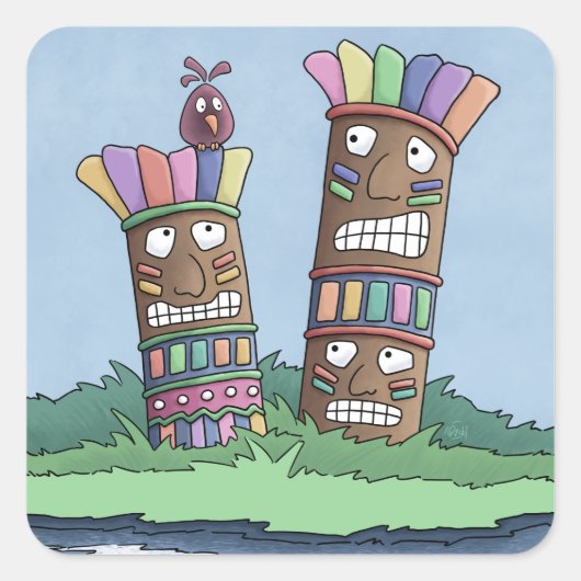Tiki Bird Rosenknospe Square Sticker (Vorderseite)