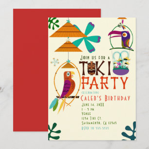 Tiki Birds Geburtstagsparty Vintag Luau Einladunge Einladung