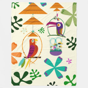 Tiki Birds Modernes, Vintages Retro-Schlafzimmer Fleecedecke