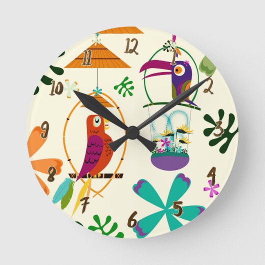 Tiki Birds Tropical Custom Personalisiert Runde Wanduhr (Vorderseite)