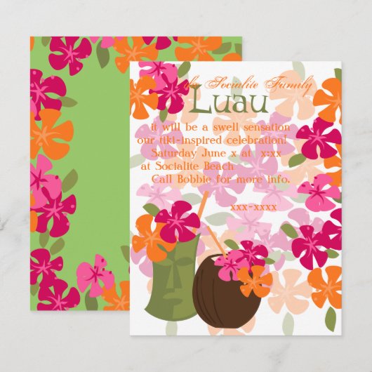Tiki Blossoms Einladung (Vorne/Hinten)