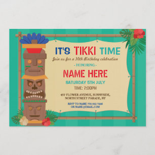 Tiki Geburtstags-Party Aloha Luau Totem PoIe Einladung
