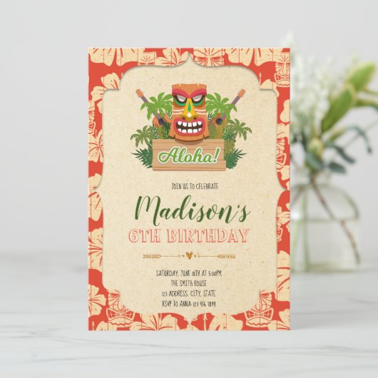Tiki-Geburtstagsfeier Einladung (Stehend Vorderseite)