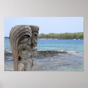 Tiki Guardians in Kona, Hawaii - Print Poster