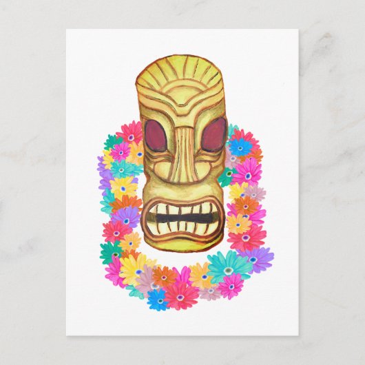 Tiki Head Hawaiian Lei Postkarte (Vorderseite)