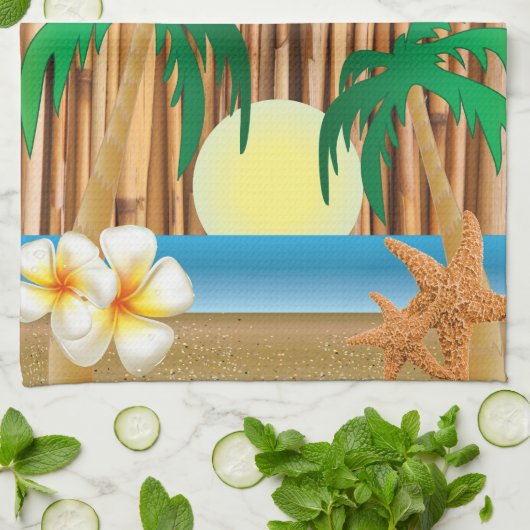 Tiki Hut Bamboo Stick Design Geschirrtuch (Gefaltet)