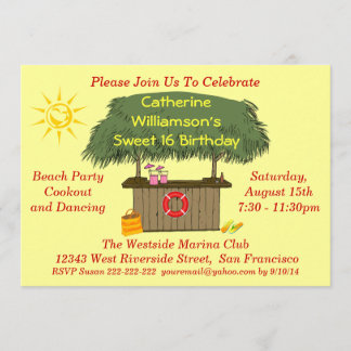 Tiki Hut Bar Cookout Beach Pool Party Süß 16 Einladung