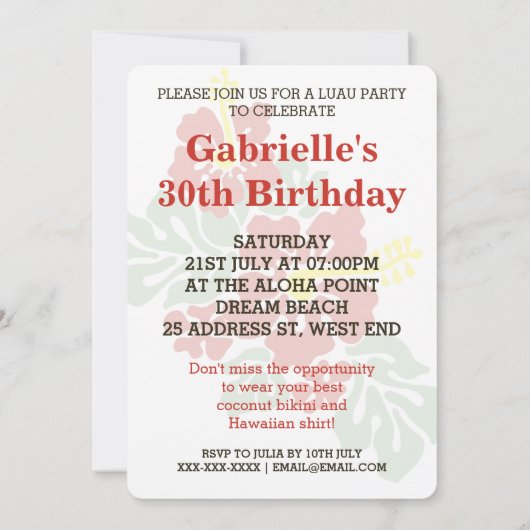 Tiki Hut Luau Party Einladung (Rückseite)