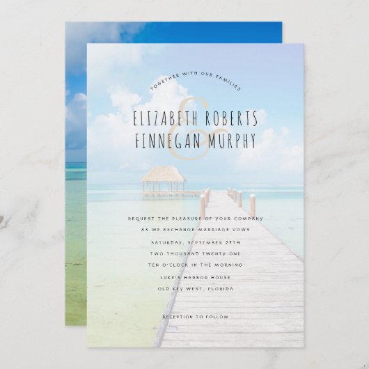 Tiki Hut Tropical Paradise Hochzeit Einladung (Vorne/Hinten)