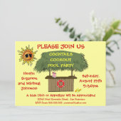 Tiki Hütte Cocktail Cookout Beach oder Pool Party Einladung (Stehend Vorderseite)