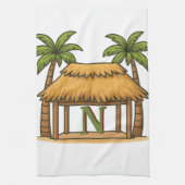 Tiki-Hütte mit personalisiertem Monogramm  Geschirrtuch (Vertikal)