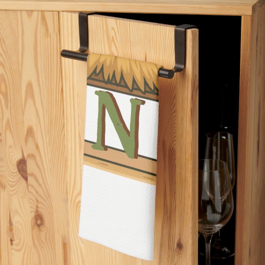 Tiki-Hütte mit personalisiertem Monogramm  Geschirrtuch (Drittel gefaltet)