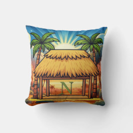Tiki-Hütte Mongram Sonnenaufgang Personalisiert  Kissen