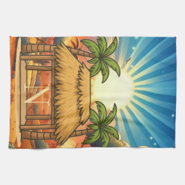 Tiki-Hütte Sonnenaufgang Monogramm Personalisiert  Geschirrtuch
