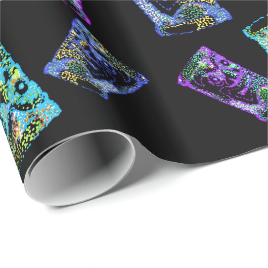 Tiki Liebe Neon Tiki Heads Geschenkpapier (Rolleneckpunkt)