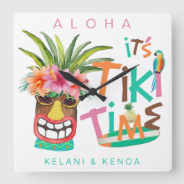 Tiki Luau | Aloha Tropical Beach Tiki Bar Quadratische Wanduhr