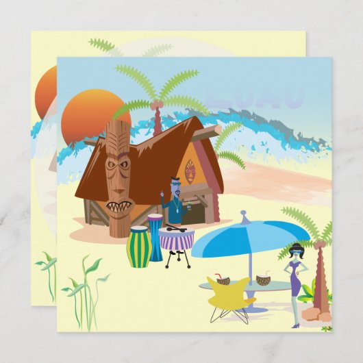 Tiki/Luau am Strand Einladung (Vorne/Hinten)