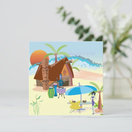 Tiki/Luau am Strand Einladung (Stehend Vorderseite)
