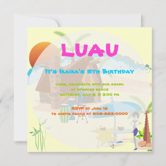 Tiki/Luau am Strand Einladung (Rückseite)
