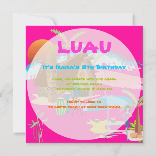 Tiki/Luau am Strand Einladung (Rückseite)