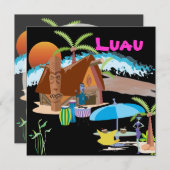 Tiki/Luau bei Sonnenuntergang Einladung (Vorne/Hinten)