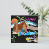Tiki/Luau bei Sonnenuntergang Einladung (Stehend Vorderseite)