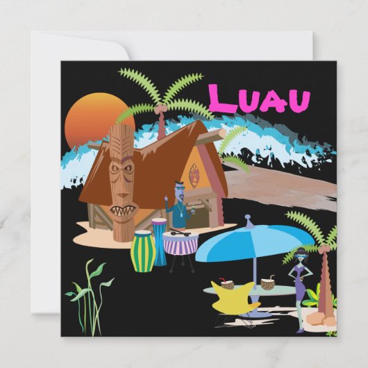 Tiki/Luau bei Sonnenuntergang Einladung (Vorderseite)