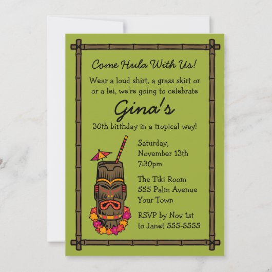 Tiki Luau (D) Personalisierte Einladung (Rückseite)