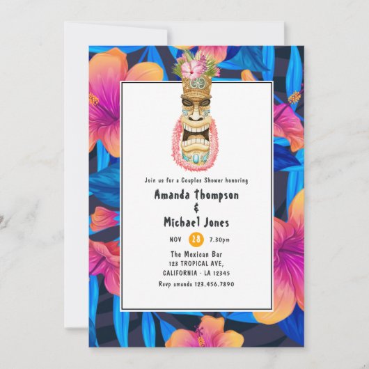 Tiki Luau Summer Beach Paare Dusche Einladung (Vorderseite)