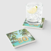 Tiki-Luau-Tropenstrandparty Steinuntersetzer (Seitenansicht)