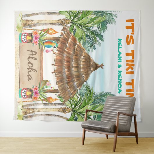 Tiki Luau | Tropical Beach Tiki Bar Wandteppich (Beispiel (Horizontal))