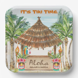 Tiki Luau Tropische Strandinsel-Surfing Pappteller