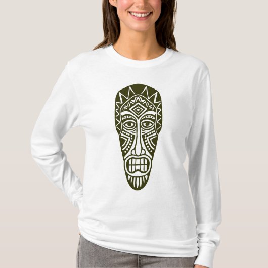 Tiki Mask II - Dunkles Olive T-Shirt (Vorderseite)