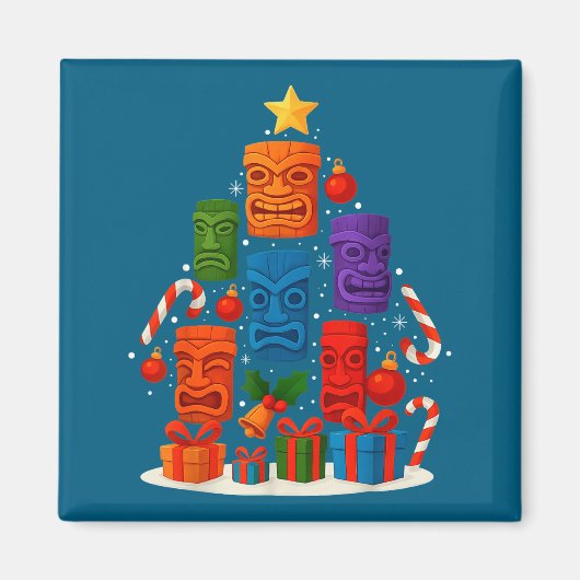 Tiki Mask Luau Christmas Tree Hawaiian Xmas Hat Ha Magnet (Vorne)