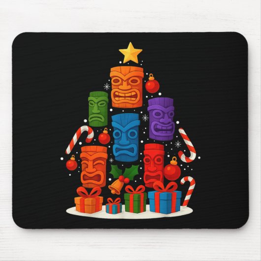 Tiki Mask Luau Christmas Tree Hawaiian Xmas Hat Ha Mousepad (Vorne)