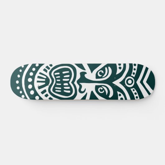 Tiki Mask Style - Dunkelgrün auf Weiß Skateboard (Horizontal)
