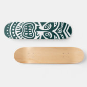 Tiki Mask Style - Dunkelgrün auf Weiß Skateboard (Horizontal)