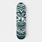 Tiki Mask Style - Dunkelgrün auf Weiß Skateboard (Vorne)