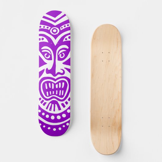 Tiki Mask Style - Lila auf Holz Skateboard (Vorderseite)